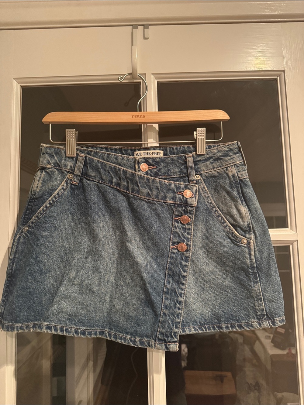 We The Free Light Blue Asymmetric Button Denim Mini Skirt Sz: 29 NWOT